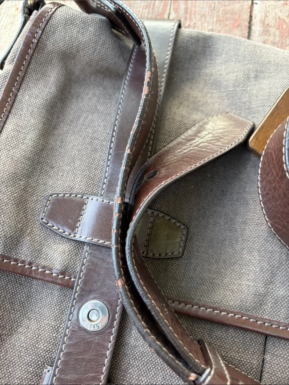 Bally Brown Canvas Messenger Bag with Dark Brown Leather Accents
